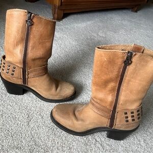Harley Davidson Tan Heeled Boots, Mid-Calf Height, Decorative Studs, women’s 7